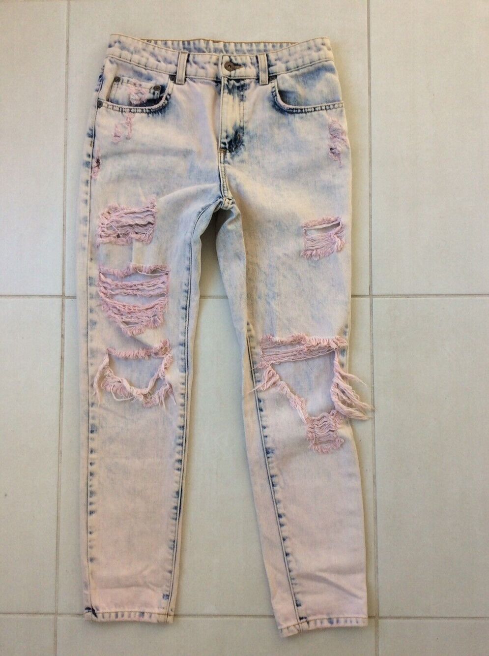 Carmar Denim Jeans Distressed High Waist Frayed Acid Wash